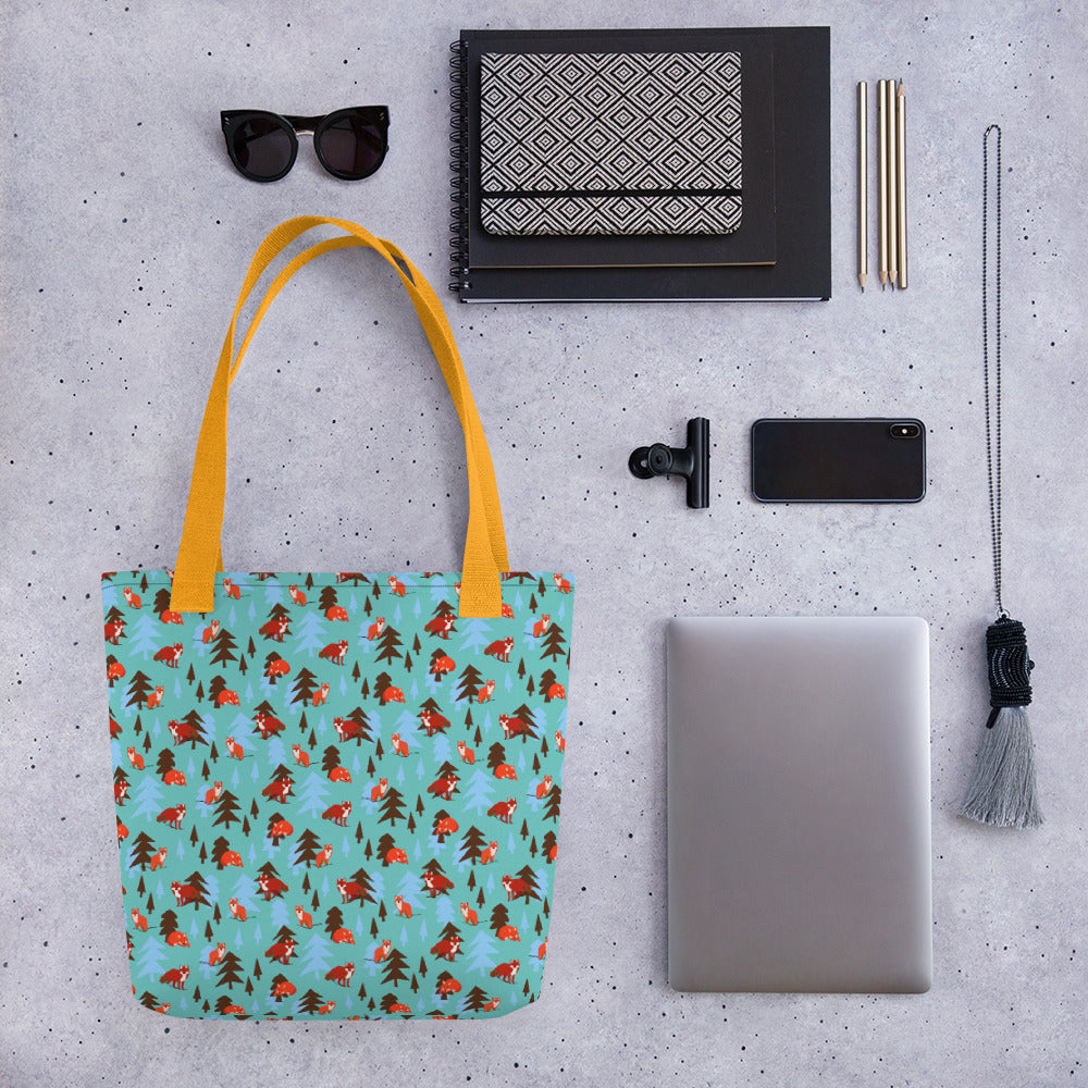 Fox Print Tote bag, Teal