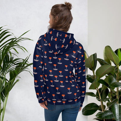 Navy Floral Unisex Hoodie