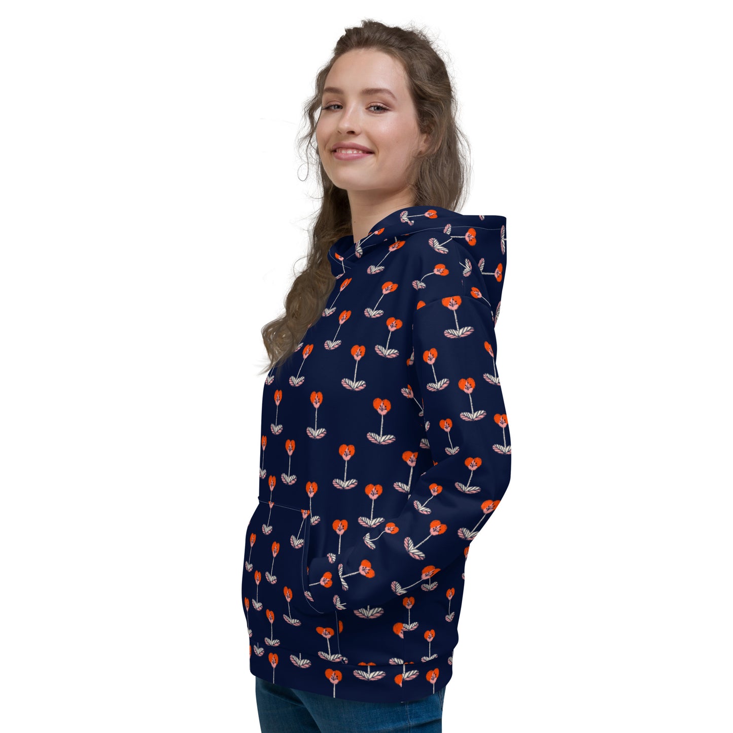 Navy Floral Unisex Hoodie