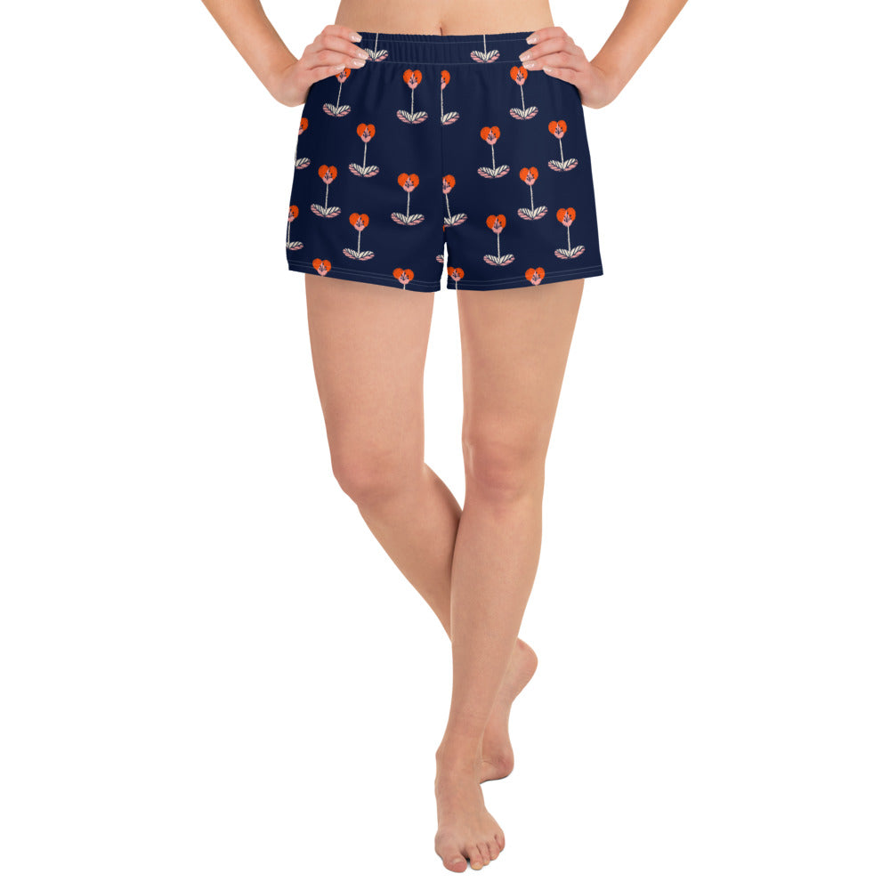 Navy Floral Women's Athletic Short Shorts