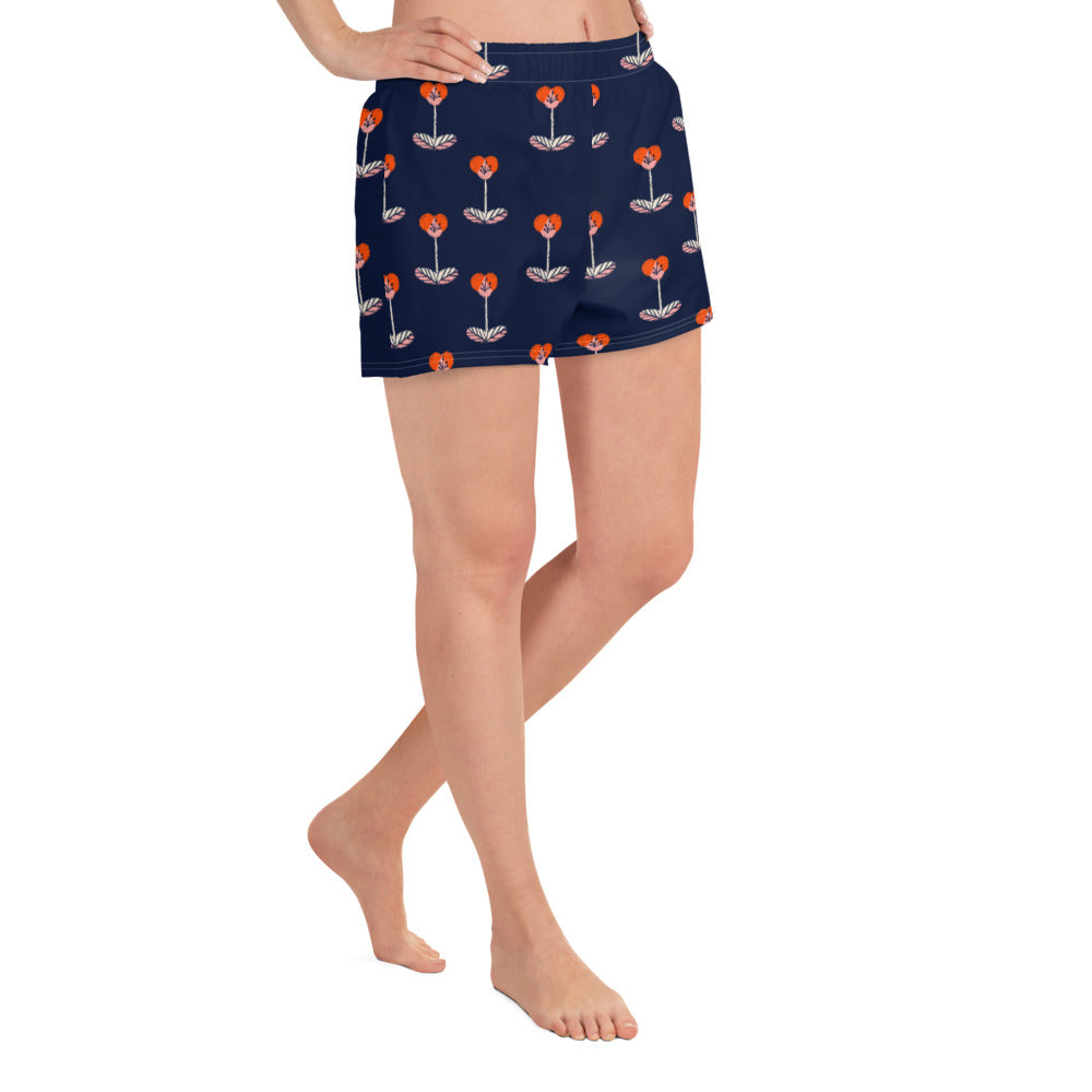 Navy Floral Women's Athletic Short Shorts