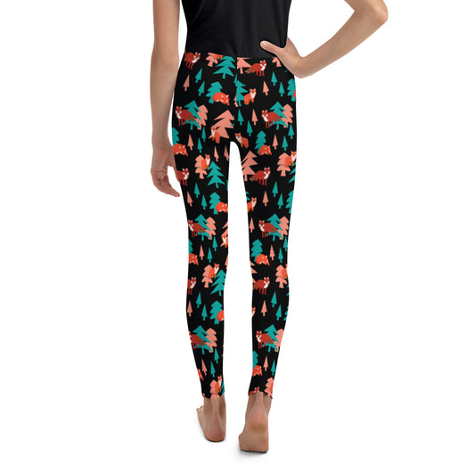 Fox Print Youth Leggings, Black