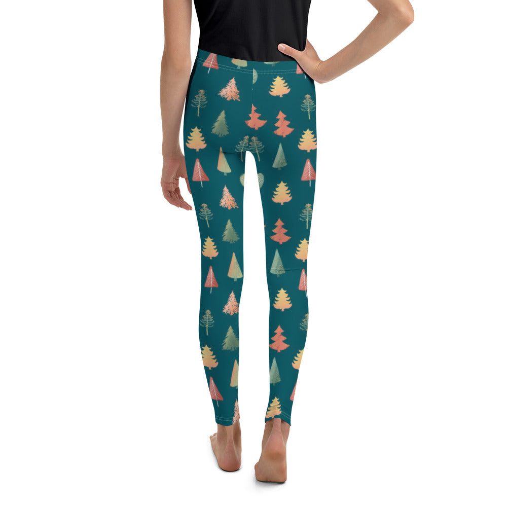 Fancy Trees Youth Leggings, Teal