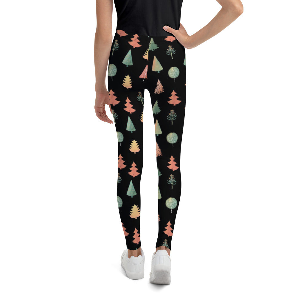 Fancy Trees Youth Leggings, Black