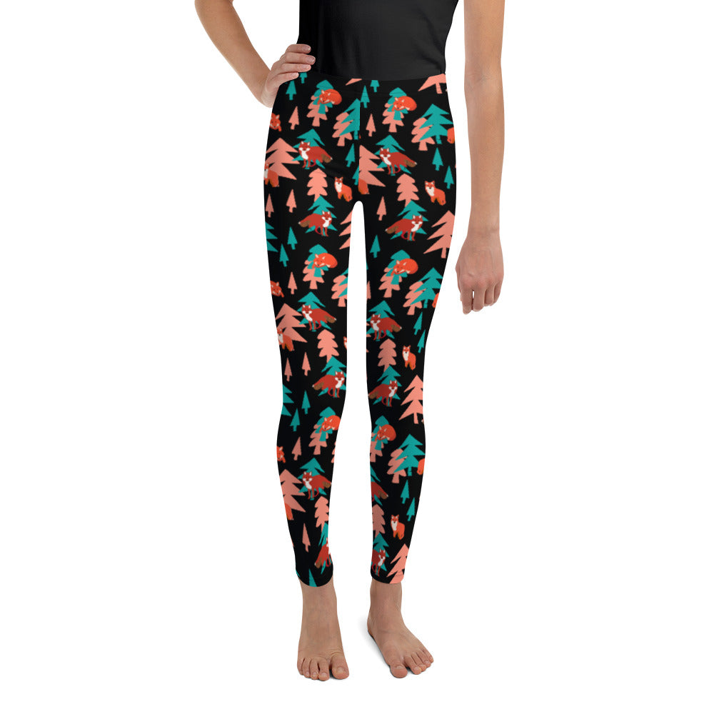 Fox Print Youth Leggings, Black