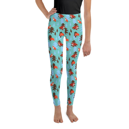 Fox Print Youth Leggings, Teal