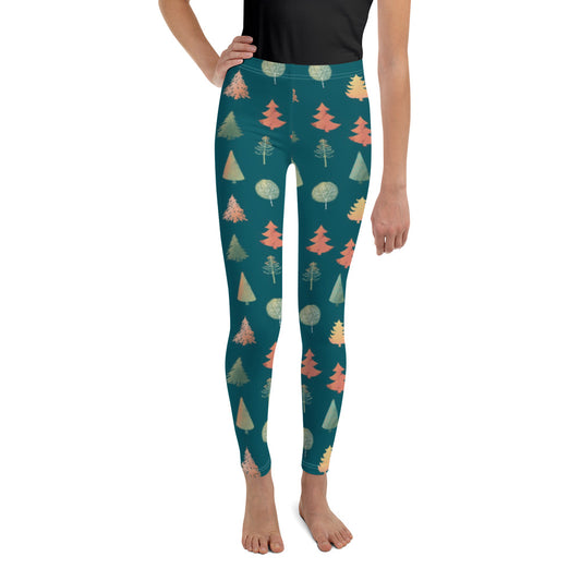 Fancy Trees Youth Leggings, Teal