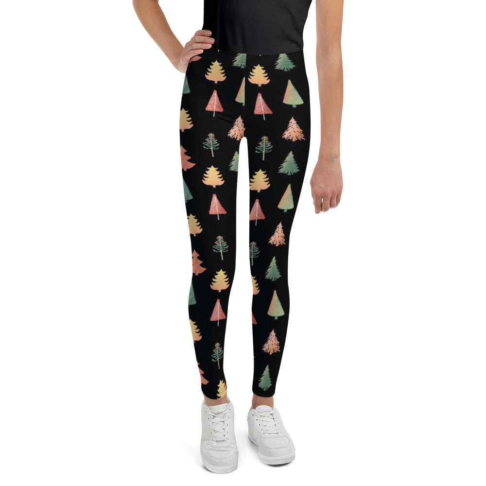 Fancy Trees Youth Leggings, Black