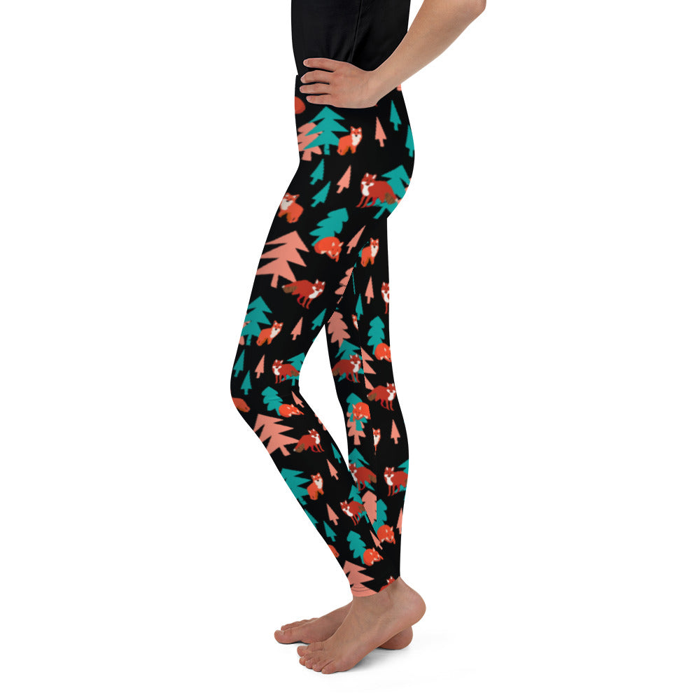 Fox Print Youth Leggings, Black