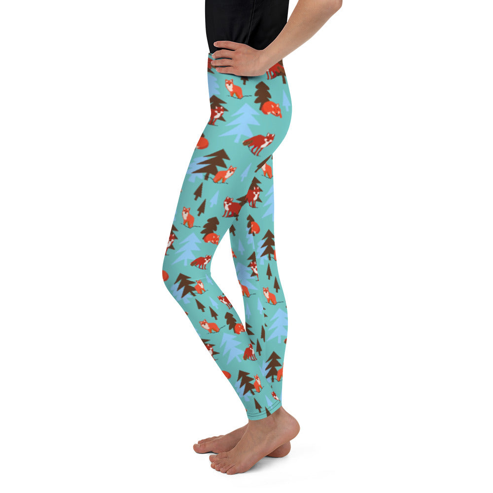 Fox Print Youth Leggings, Teal