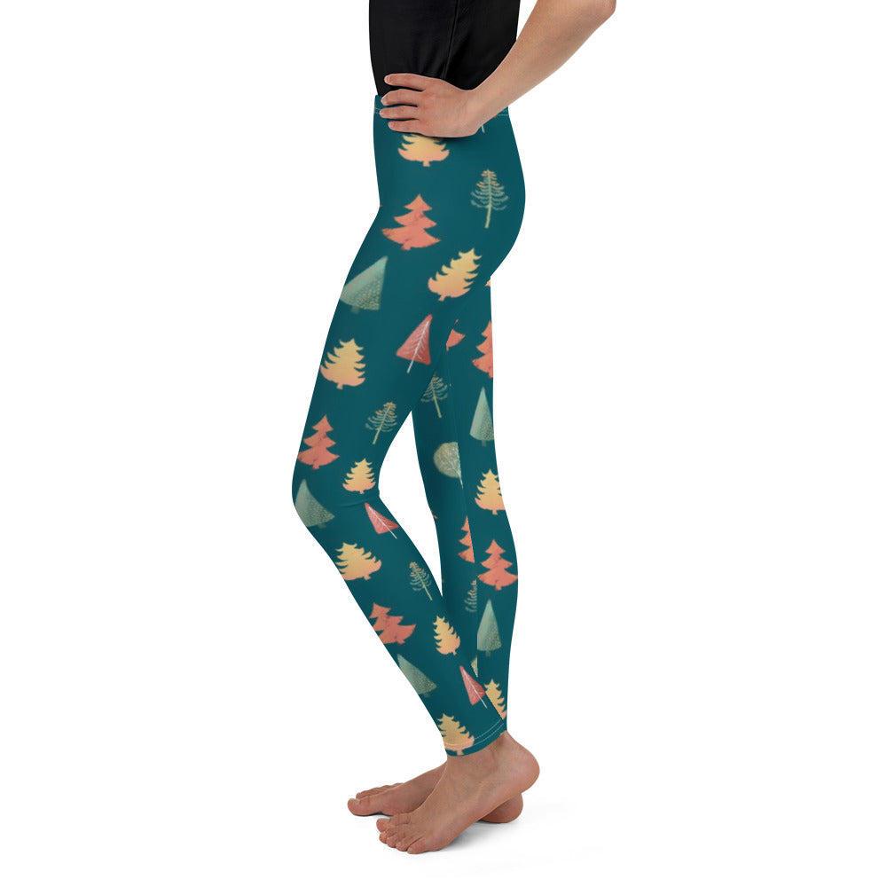 Fancy Trees Youth Leggings, Teal