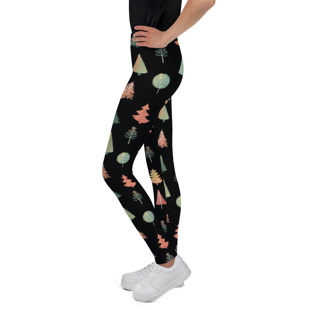 Fancy Trees Youth Leggings, Black