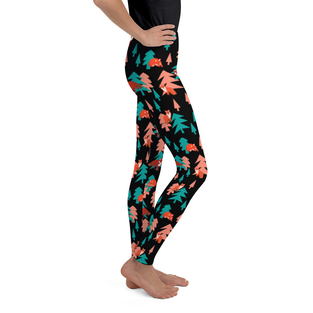 Fox Print Youth Leggings, Black