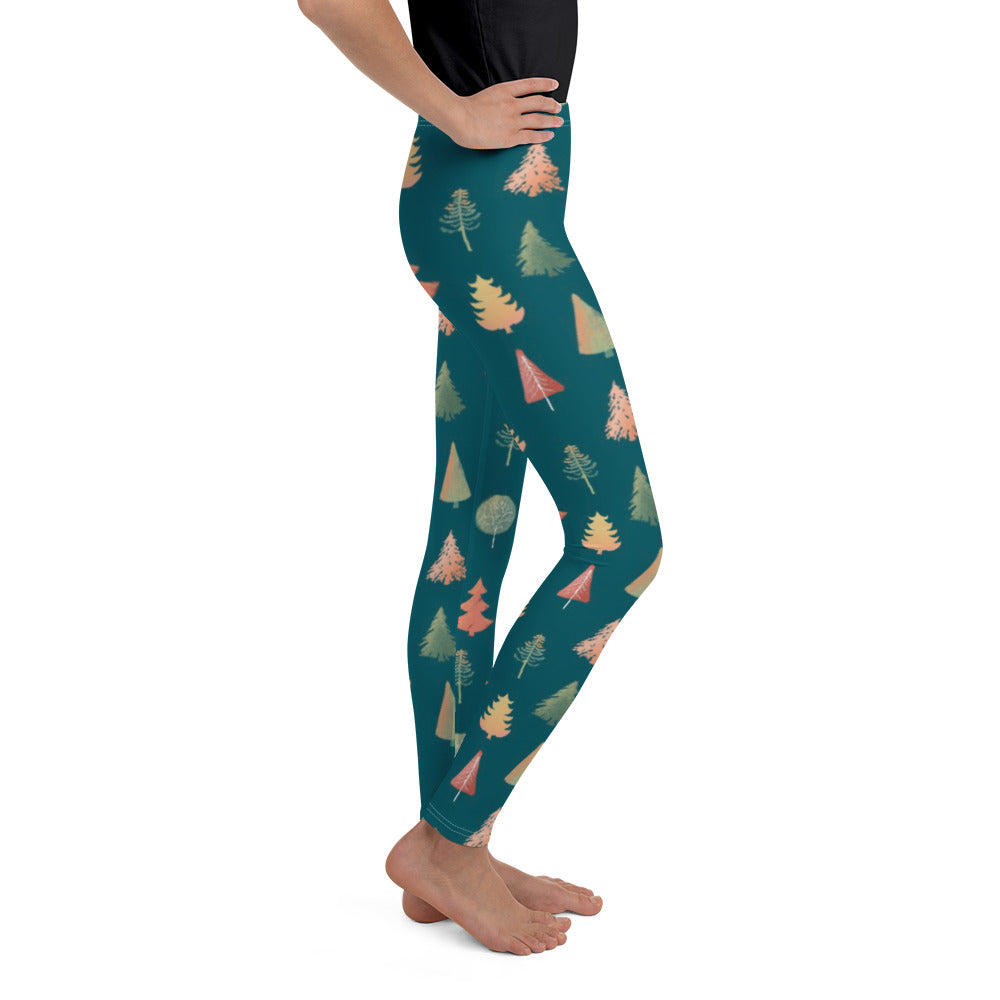 Fancy Trees Youth Leggings, Teal