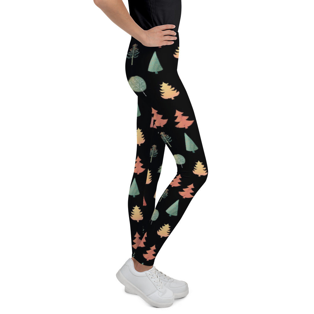 Fancy Trees Youth Leggings, Black