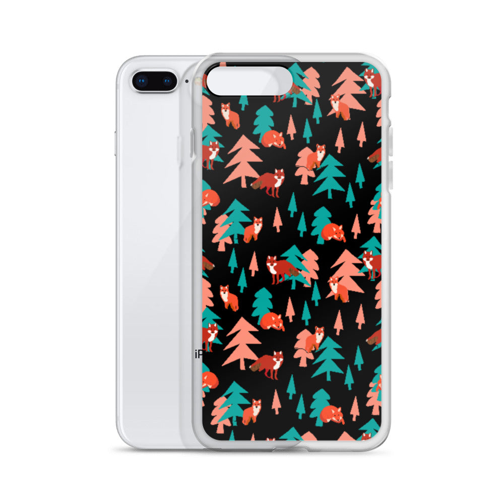 Fox Print iPhone Case, Black