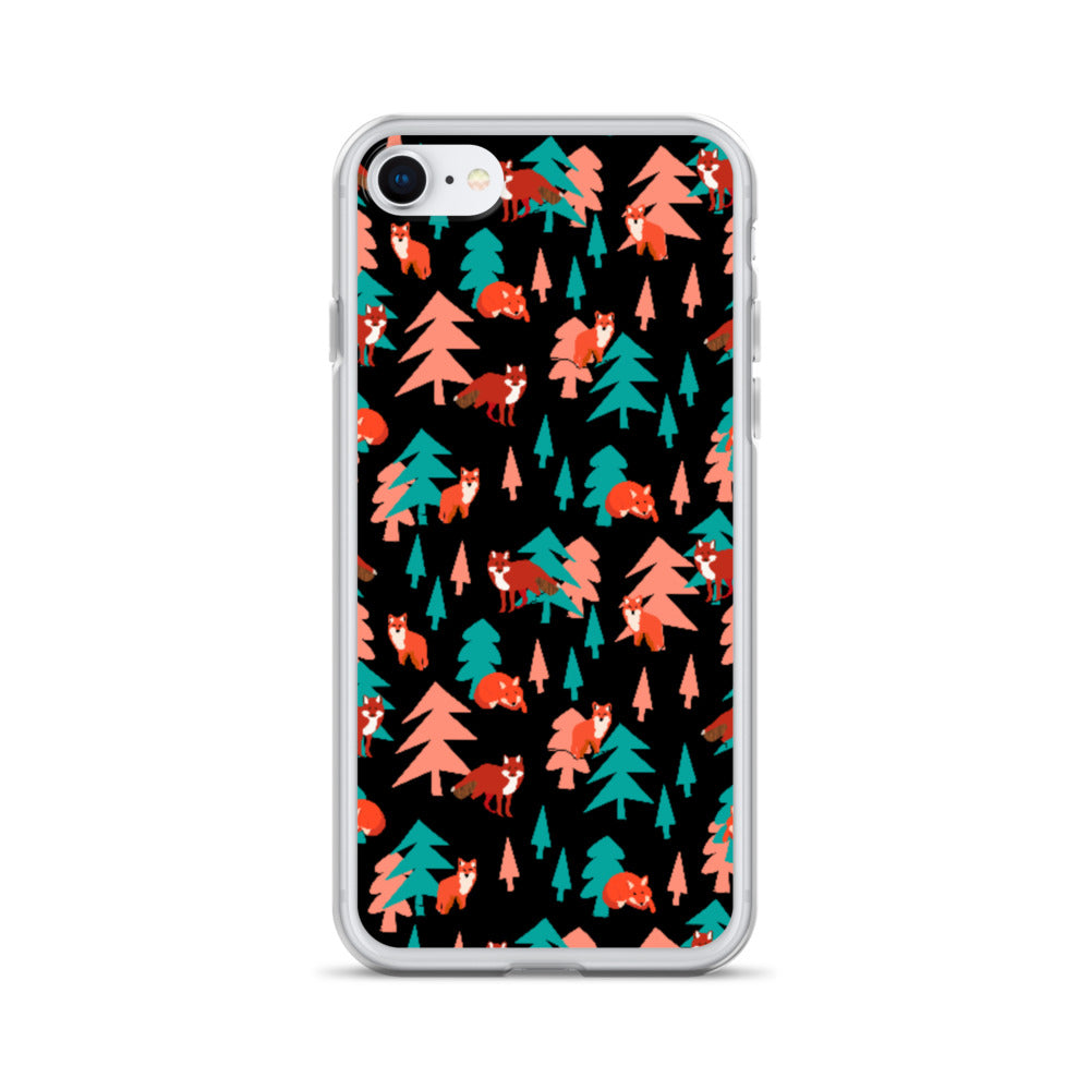 Fox Print iPhone Case, Black