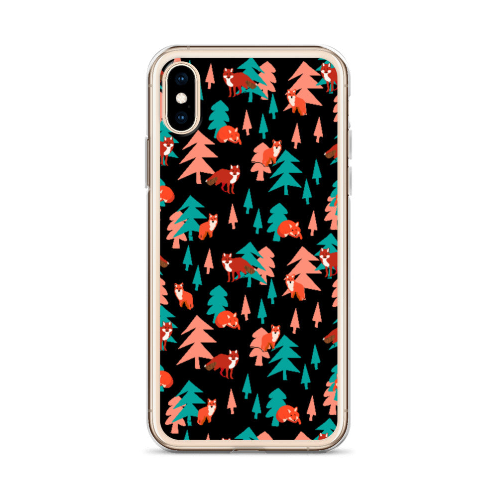 Fox Print iPhone Case, Black