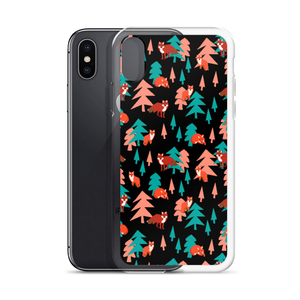 Fox Print iPhone Case, Black