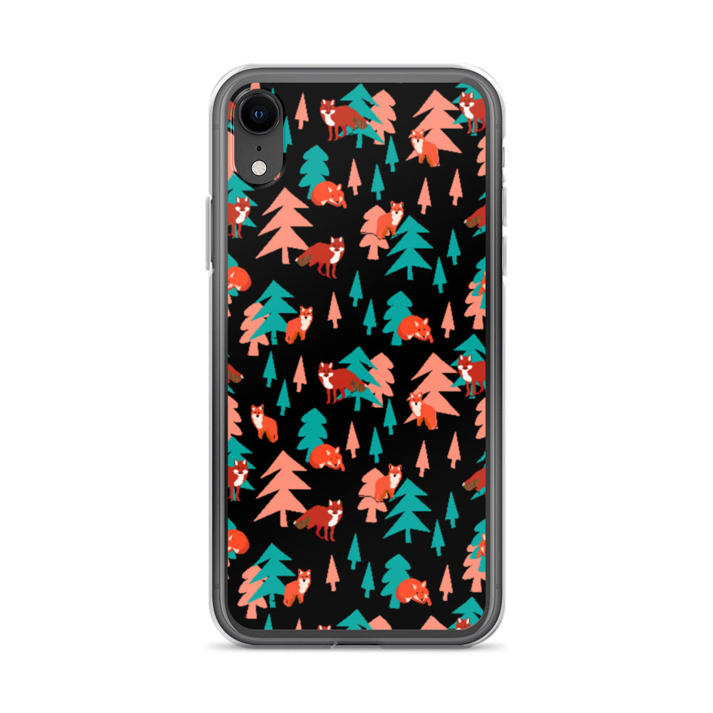 Fox Print iPhone Case, Black