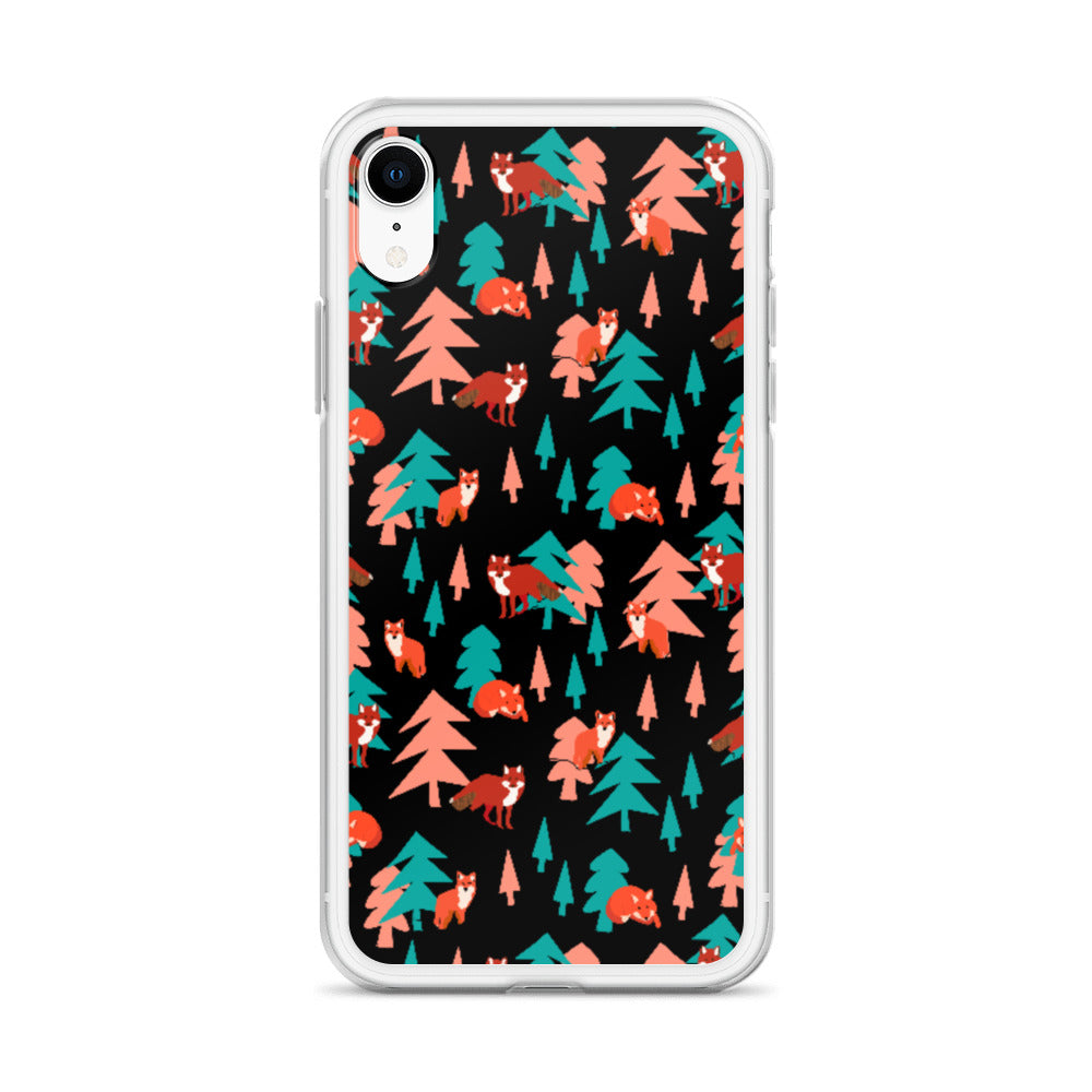 Fox Print iPhone Case, Black