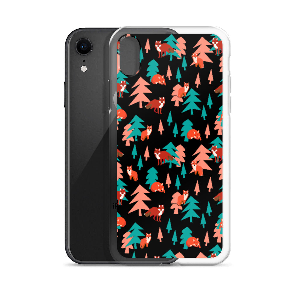 Fox Print iPhone Case, Black