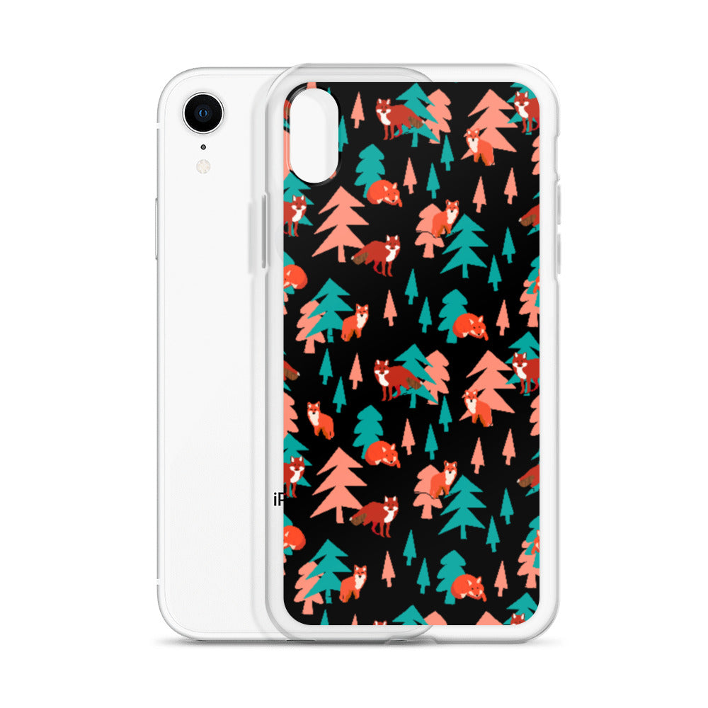 Fox Print iPhone Case, Black