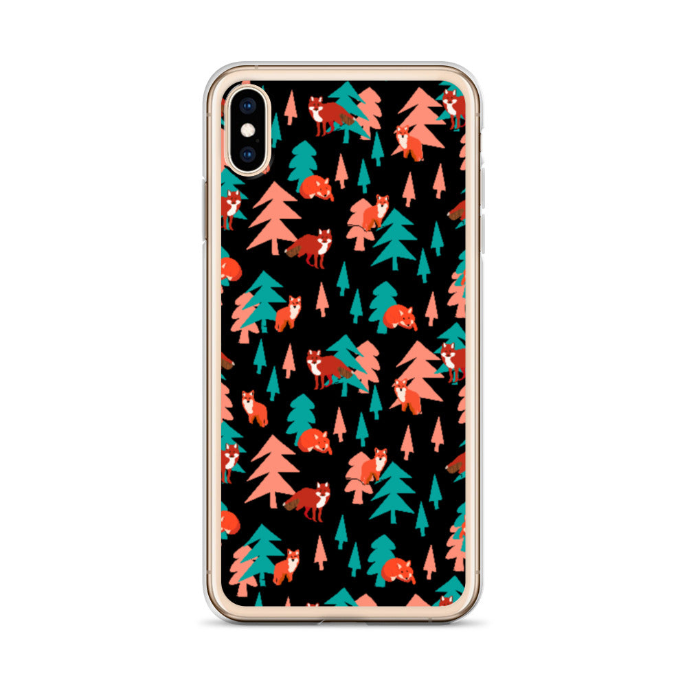 Fox Print iPhone Case, Black