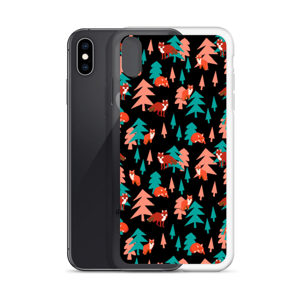 Fox Print iPhone Case, Black