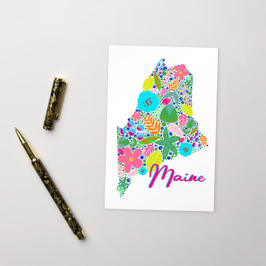 State of Maine Neon Floral Standard Postcard