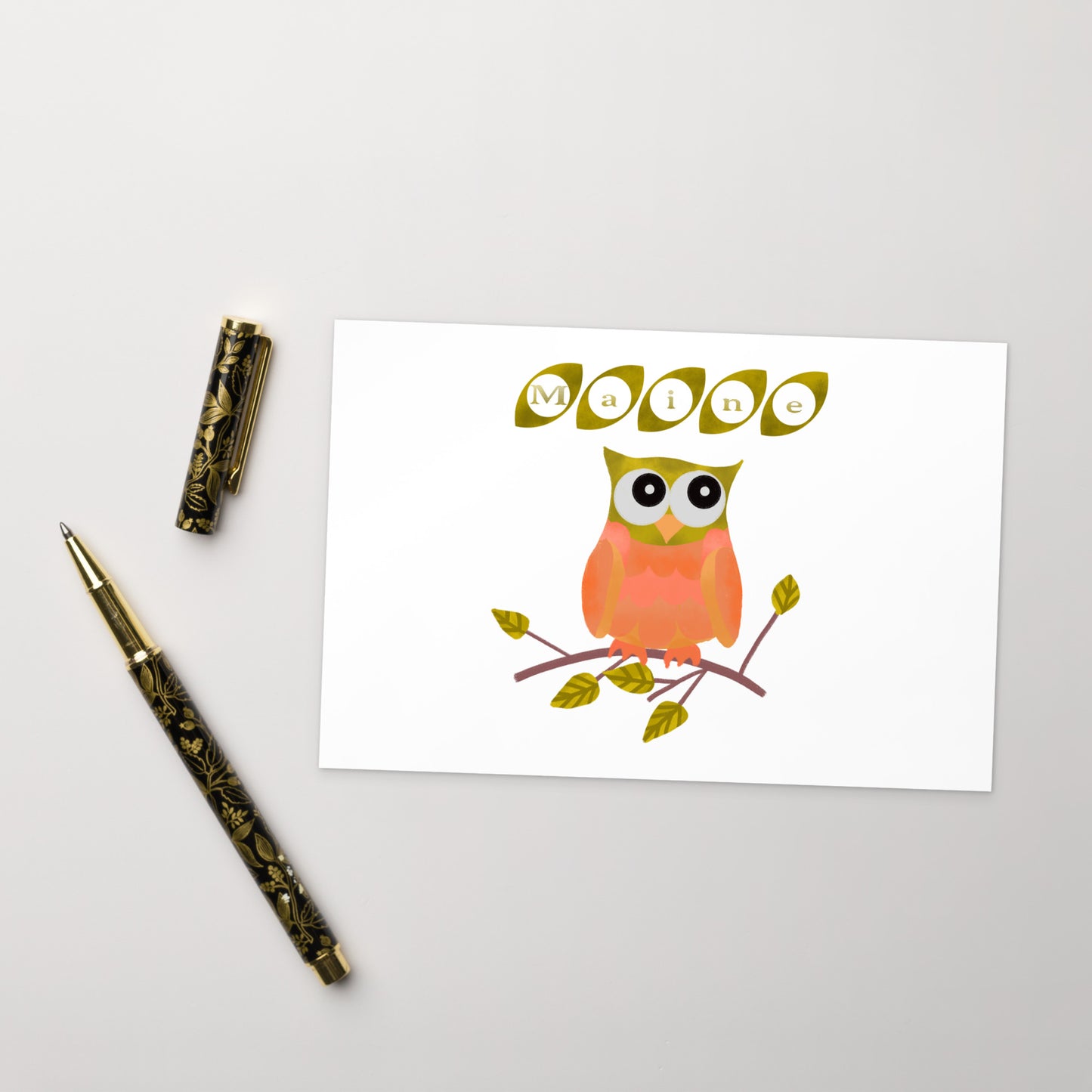 Maine Owl Postcard, orange