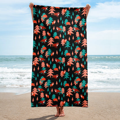 Fox Print Towel, Black