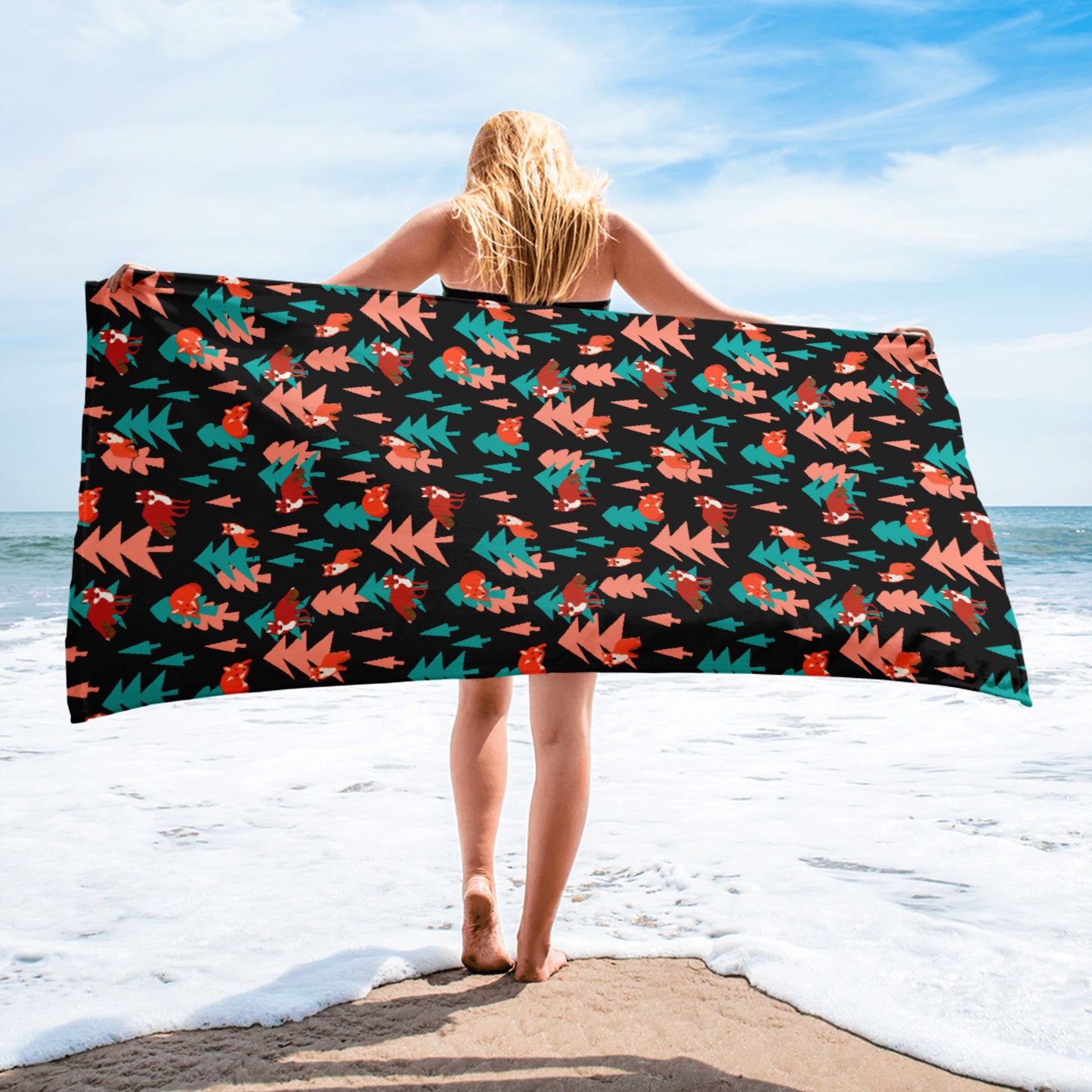 Fox Print Towel, Black