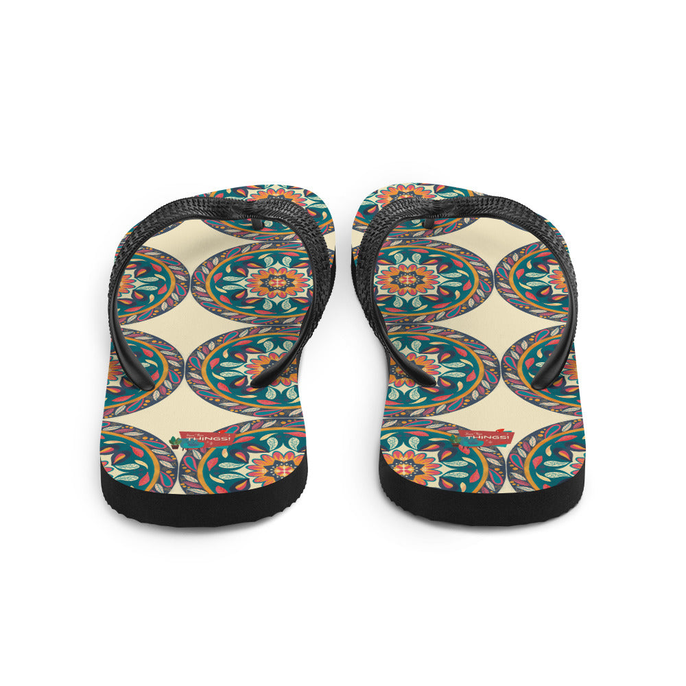 Floral Mandala Flip-Flops, Cream