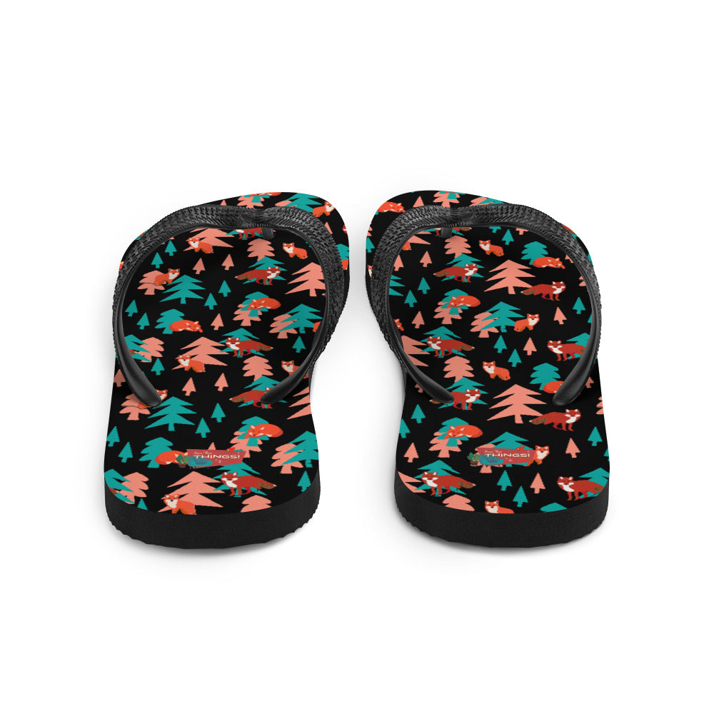 Fox Print Flip-Flops, Black