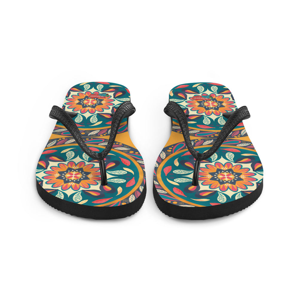 Floral Mandala Flip-Flops, orange