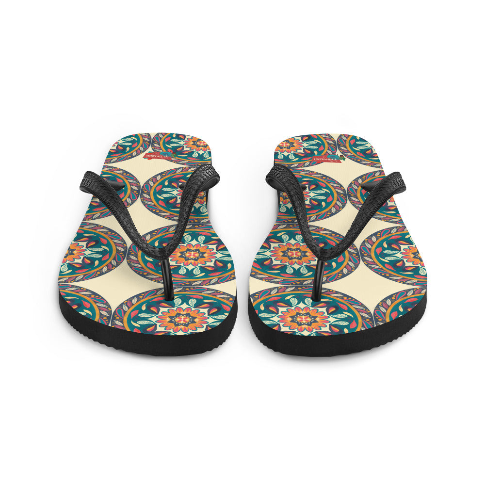 Floral Mandala Flip-Flops, Cream