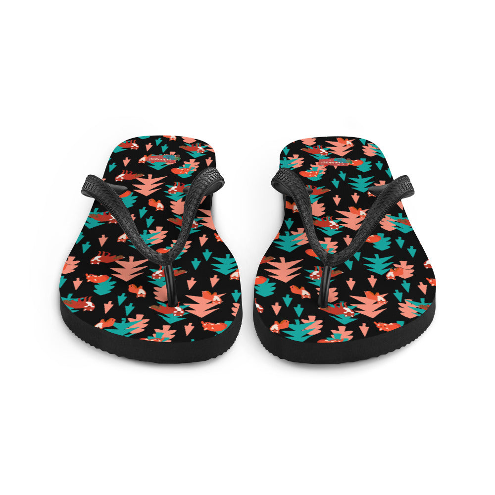 Fox Print Flip-Flops, Black