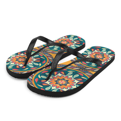 Floral Mandala Flip-Flops, orange