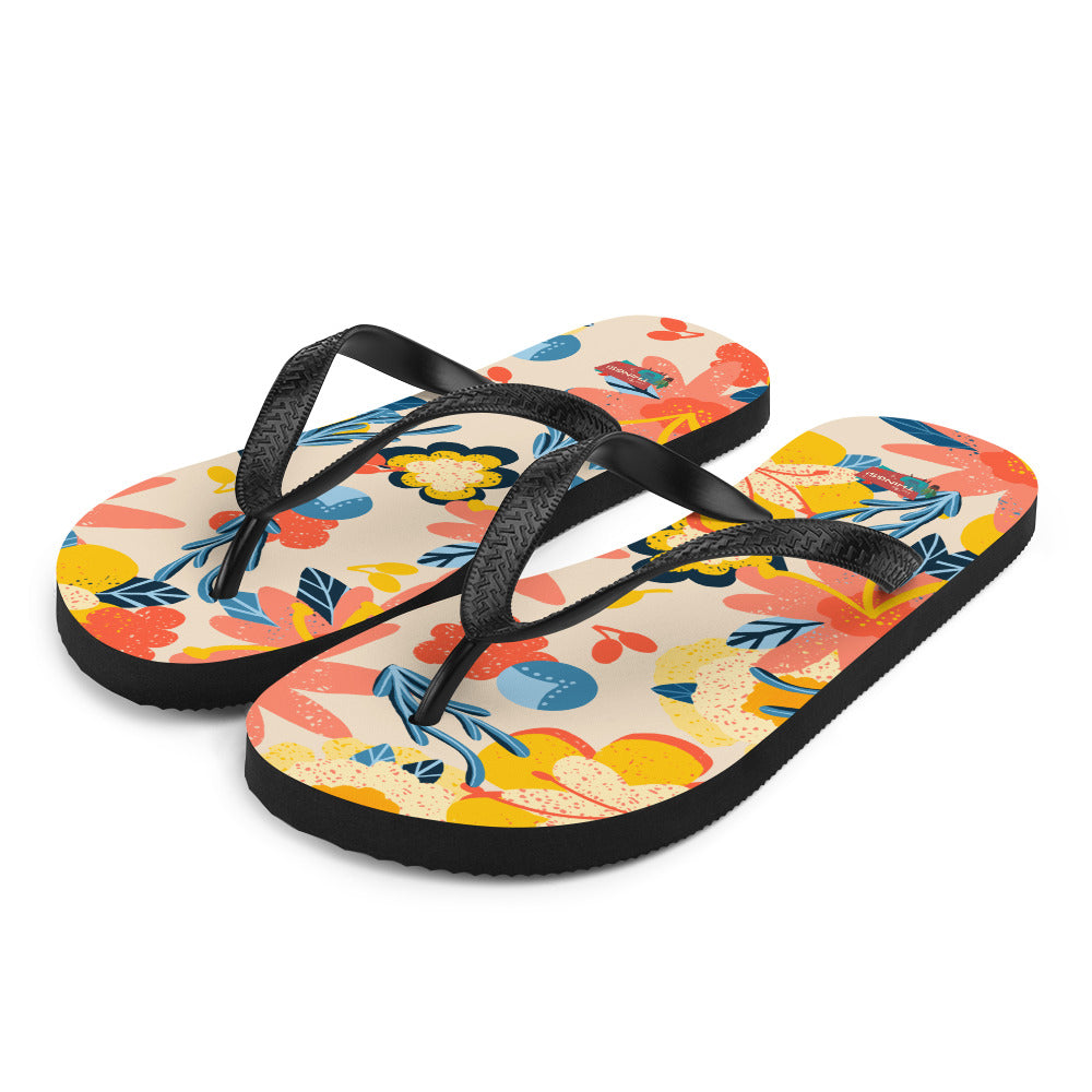 Yellow & Pink Floral Flip-Flops