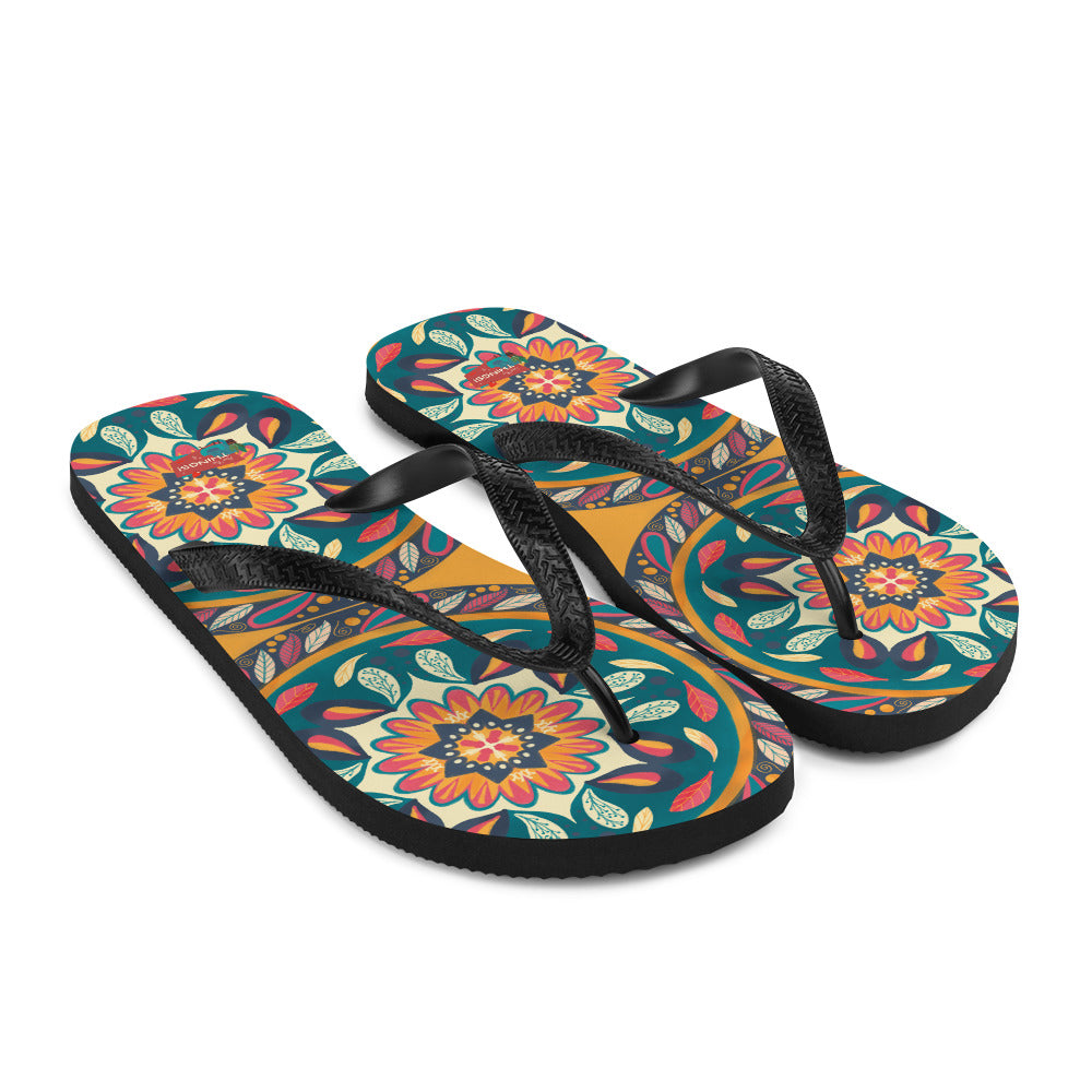 Floral Mandala Flip-Flops, orange