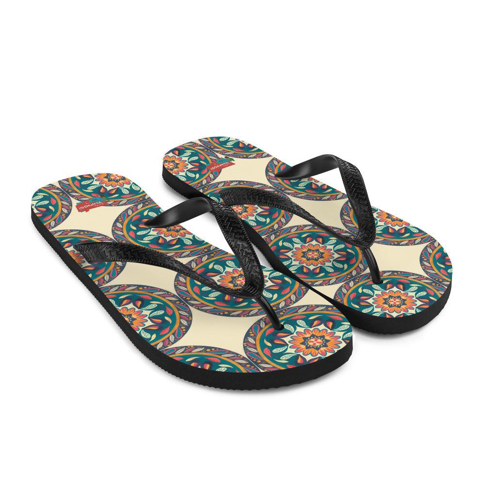 Floral Mandala Flip-Flops, Cream