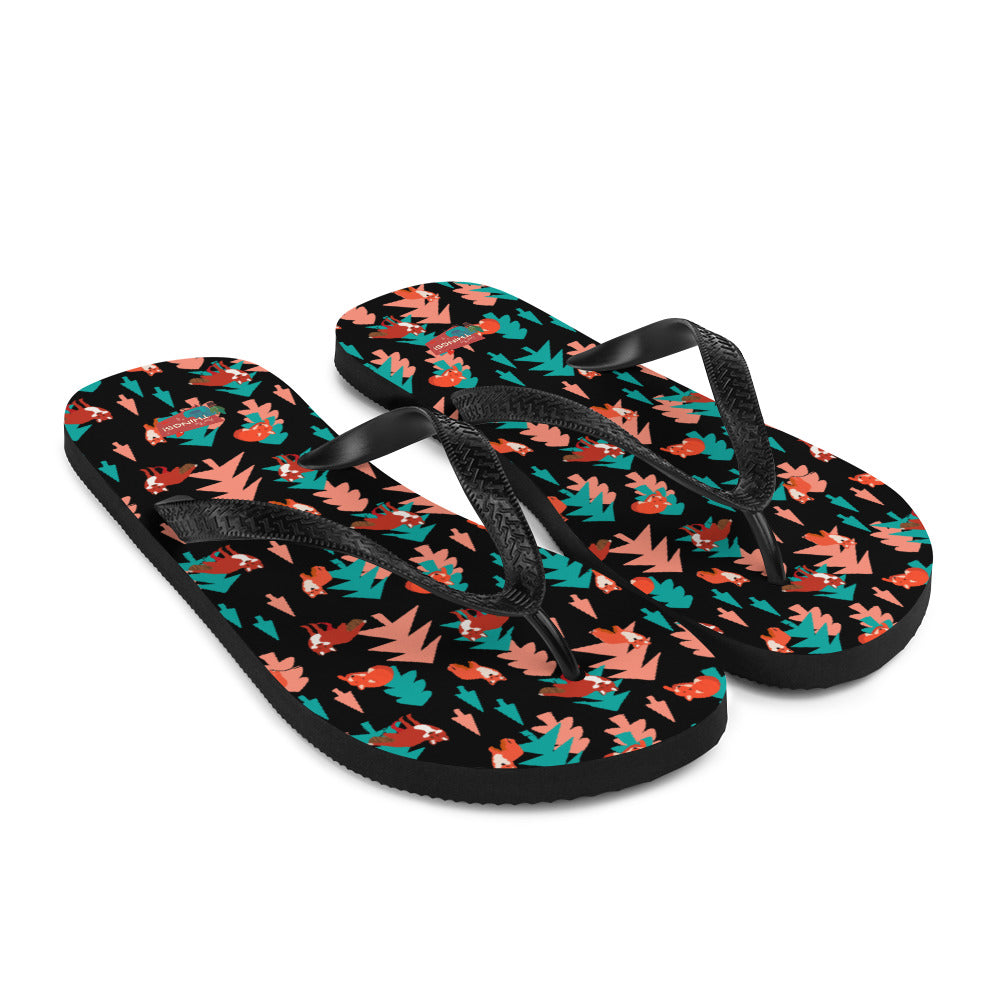 Fox Print Flip-Flops, Black