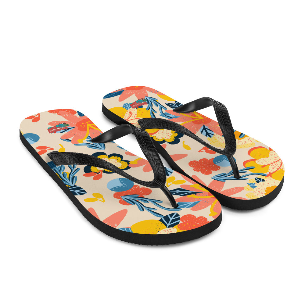 Yellow & Pink Floral Flip-Flops