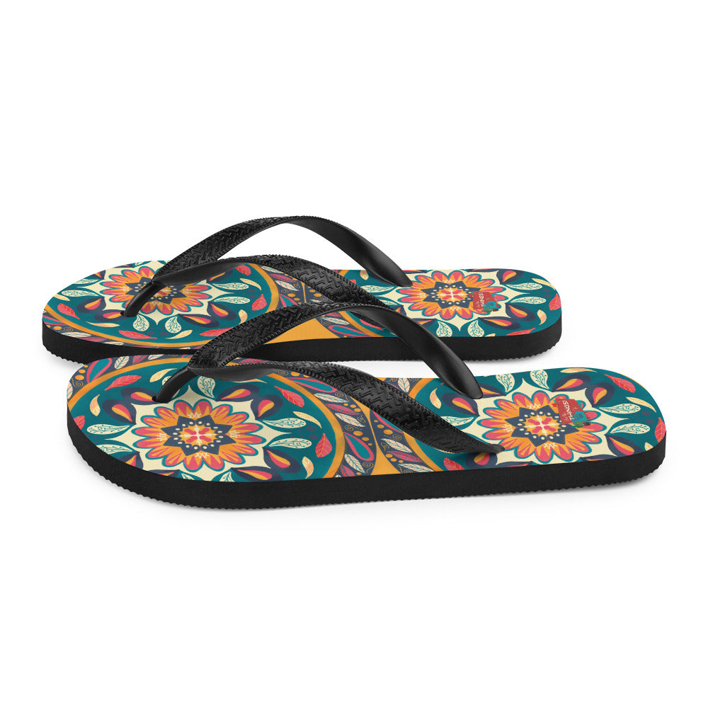 Floral Mandala Flip-Flops, orange