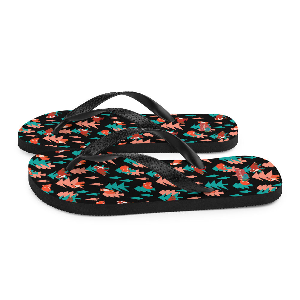 Fox Print Flip-Flops, Black