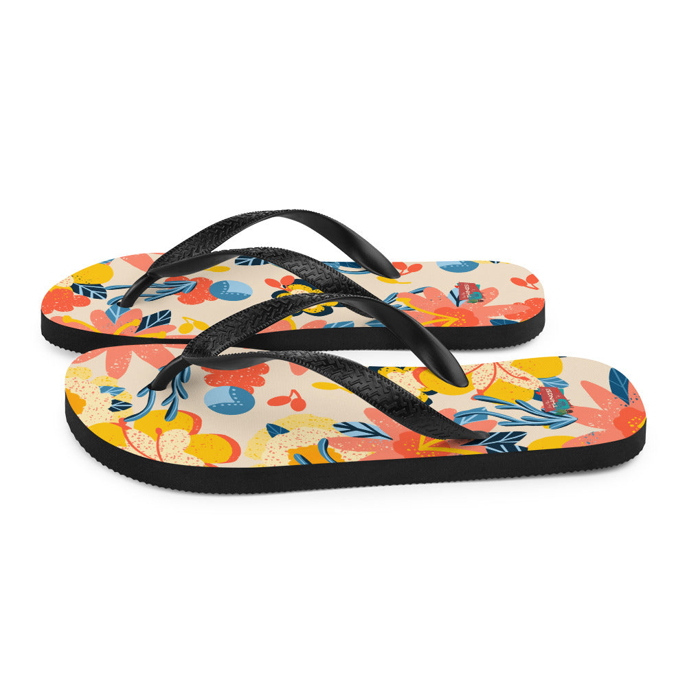 Yellow & Pink Floral Flip-Flops