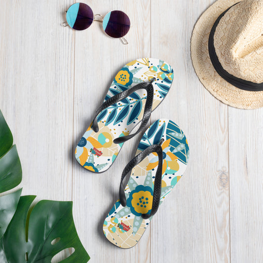 Blue & Yellow Floral Flip-Flops