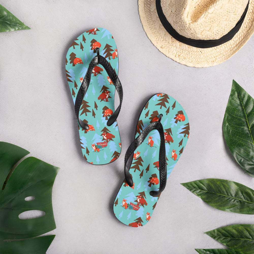 Fox Print Flip-Flops, Teal