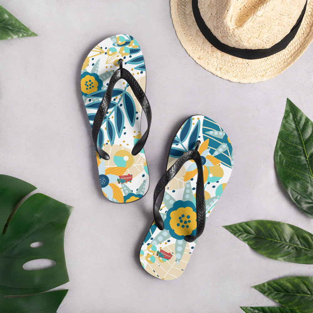 Blue & Yellow Floral Flip-Flops